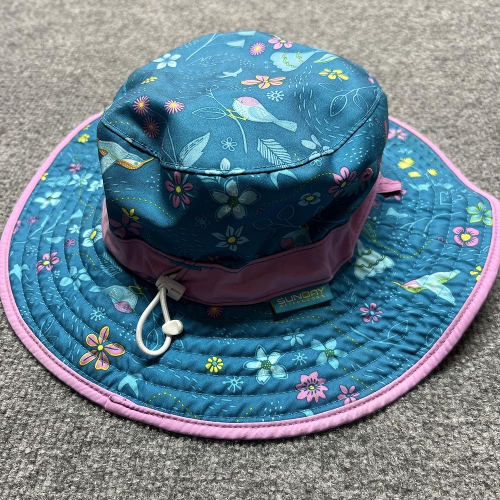 Sunday Afternoons Hat Sun Hat Girls L Blue Floral Birds Adjustable Chin Strap